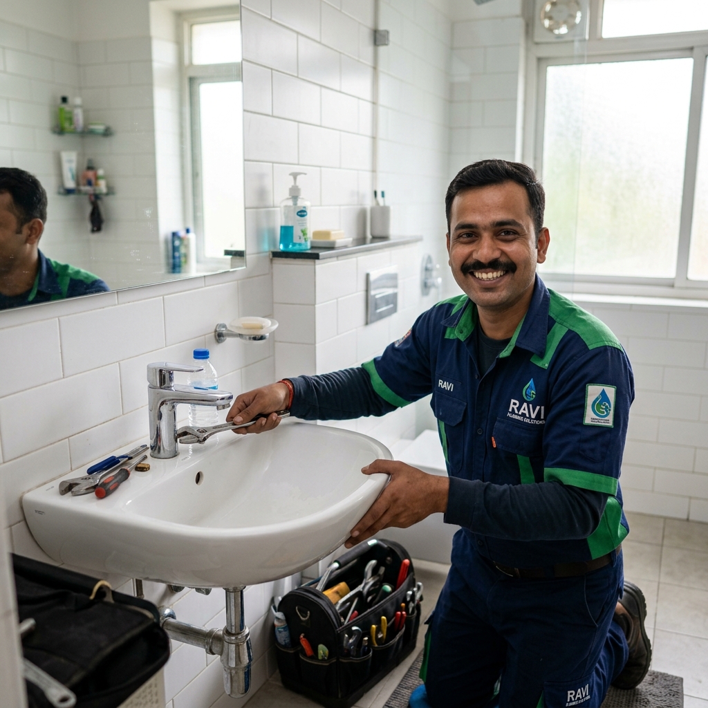 Experienced plumber performing bathroom piping tests