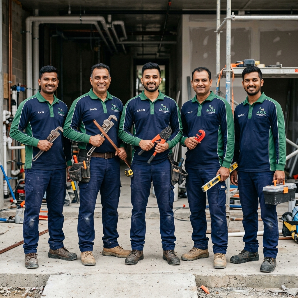 Qasim Plumber professional team in blue and green uniforms